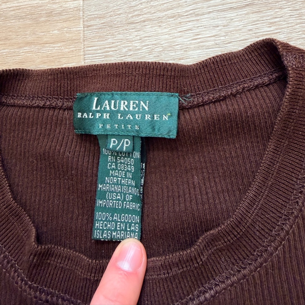 Vintage Lauren Ralph Lauren Long Sleeve Tee Made in USA 100% Cotton Women XS–S - Picture 7 of 7